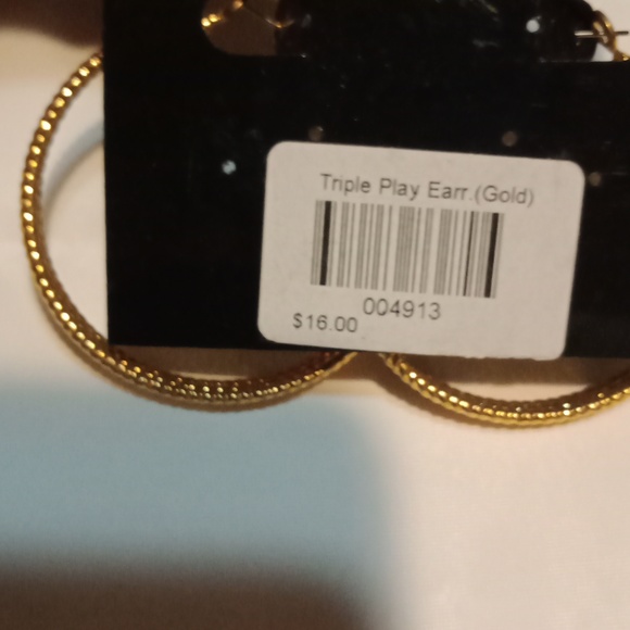Traci Lynn Triple Play Gold Tone Hoop Earrings! - Picture 7 of 8